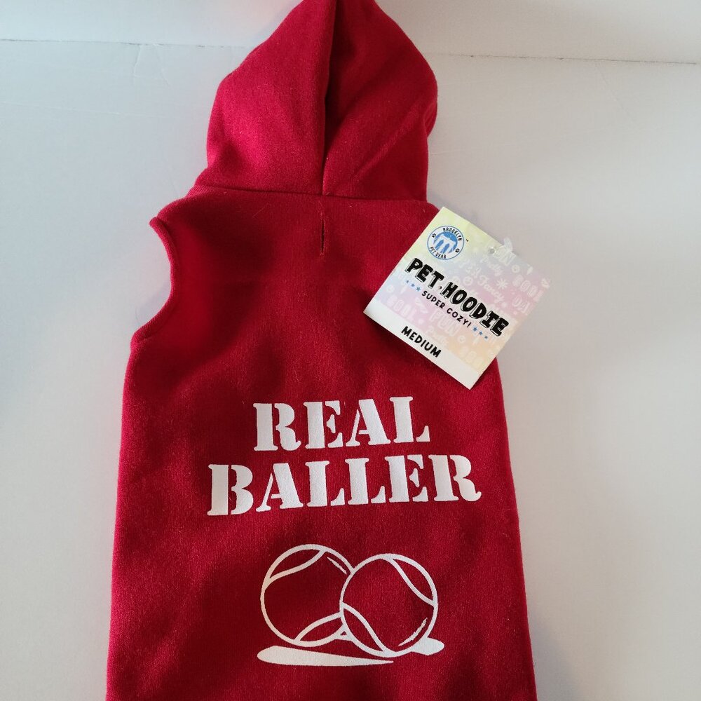 BROOKLYN PET GEAR  "REAL BALLER"  DOG HOODIE SIZE MEDIUM (RED)
